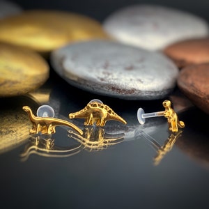 Gold Dinosaur Stud Earrings, Dinosaur Earrings, 22k Gold, Small Studs, TRex, Tiny Stud, Brontosaurus, Stegosaurus, Dino Jewelry, Helix Stud
