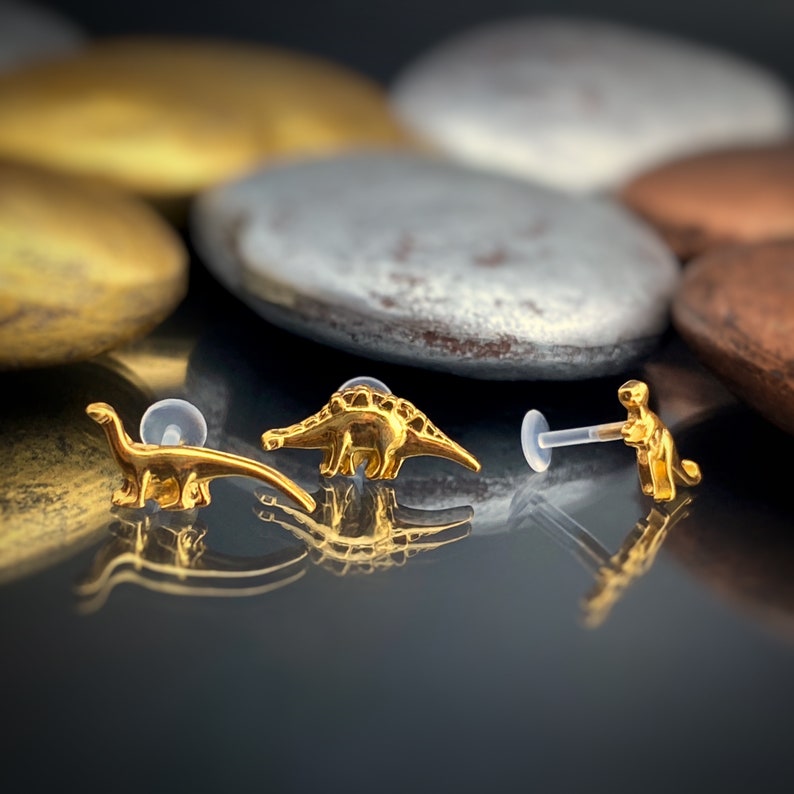 Solid Gold Dinosaur Earring Dinosaur Studs 22k Gold Stud Etsy