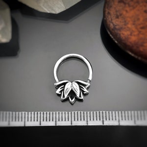 Lotus Blossom Septum Ring, Lotus Flower, Septum Hoop, Nose Ring, Daith, rook, Floral septum, custom Jewelry, Flower Body jewelry, piercing image 6