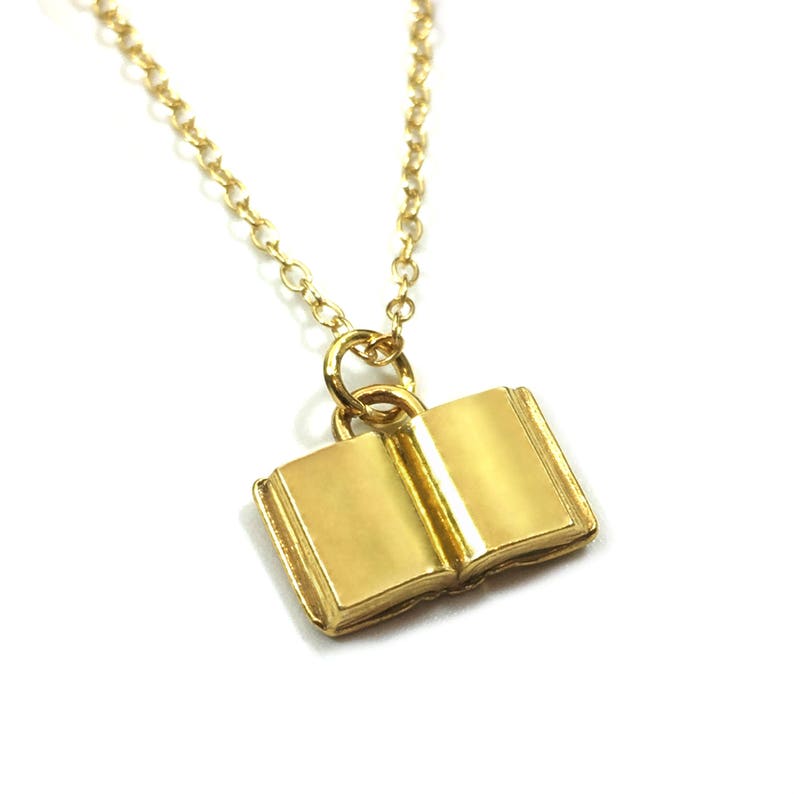 Book Necklace Silver Book Necklace Book Charm Charm Etsy