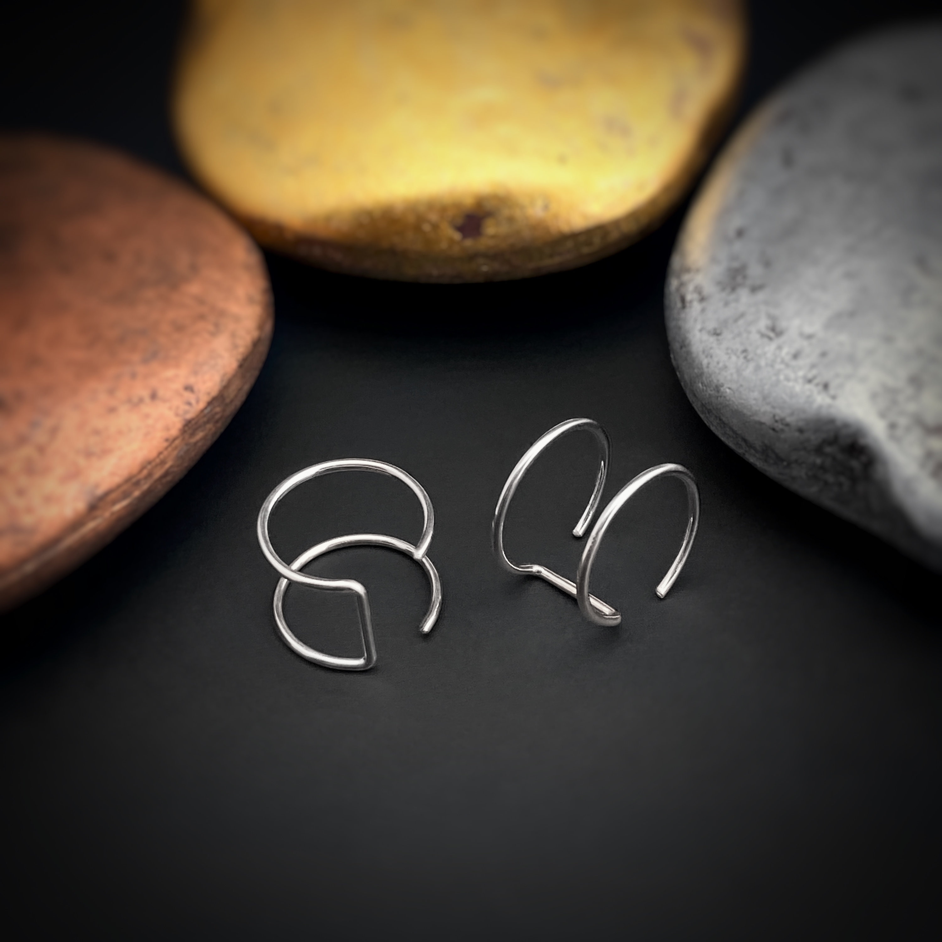 Boucles D'oreilles Rétro Argent Gravé Double Face - Modèle #3642, Occasion