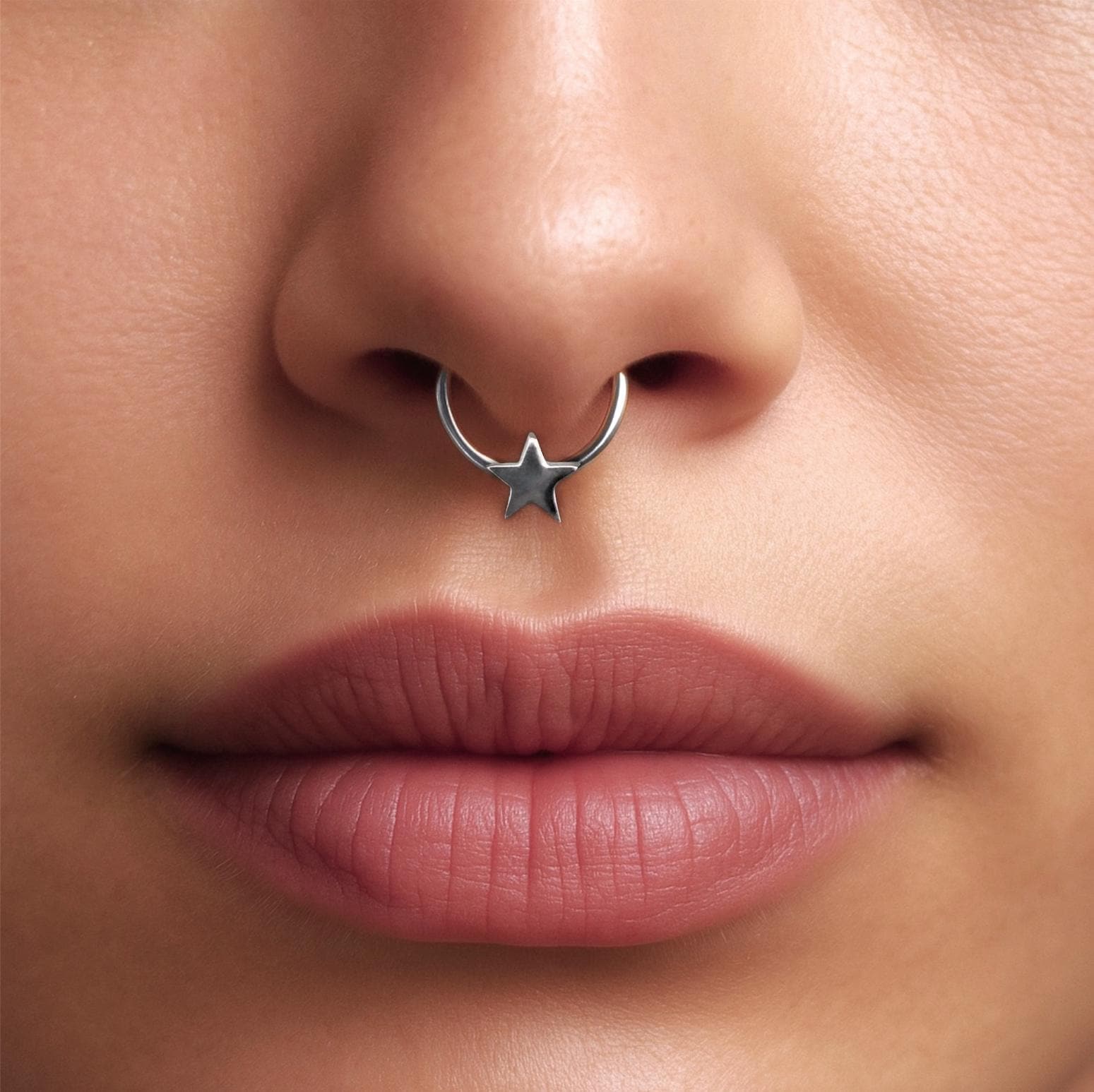 Star Septum Hoop, Large Star Septum Ring, Silver Septum Piercing, Septum Hoop, Minimalist Septum Hoop,  Septum Piercing, Celestial Jewelry