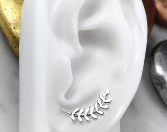 Curved Helix Earring, Laurel Leaf Earring, Sterling Silver Earring, Helix Piercing, Cartilage Stud Earring, Curved Leaf Stud, Custom Jewelry