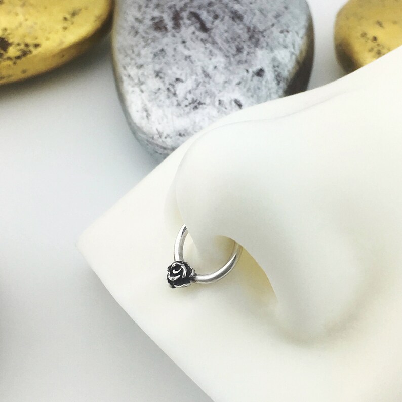 Hex Hoop Rose Daith Ring Sterling Silver Rose Ring Septum Piercing Flower Helix Hoop Rose Helix Ring Daith Septum Hoop Rose Jewelry