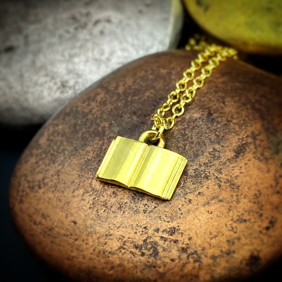 Book Necklace Silver Book Necklace Book Charm Charm Etsy