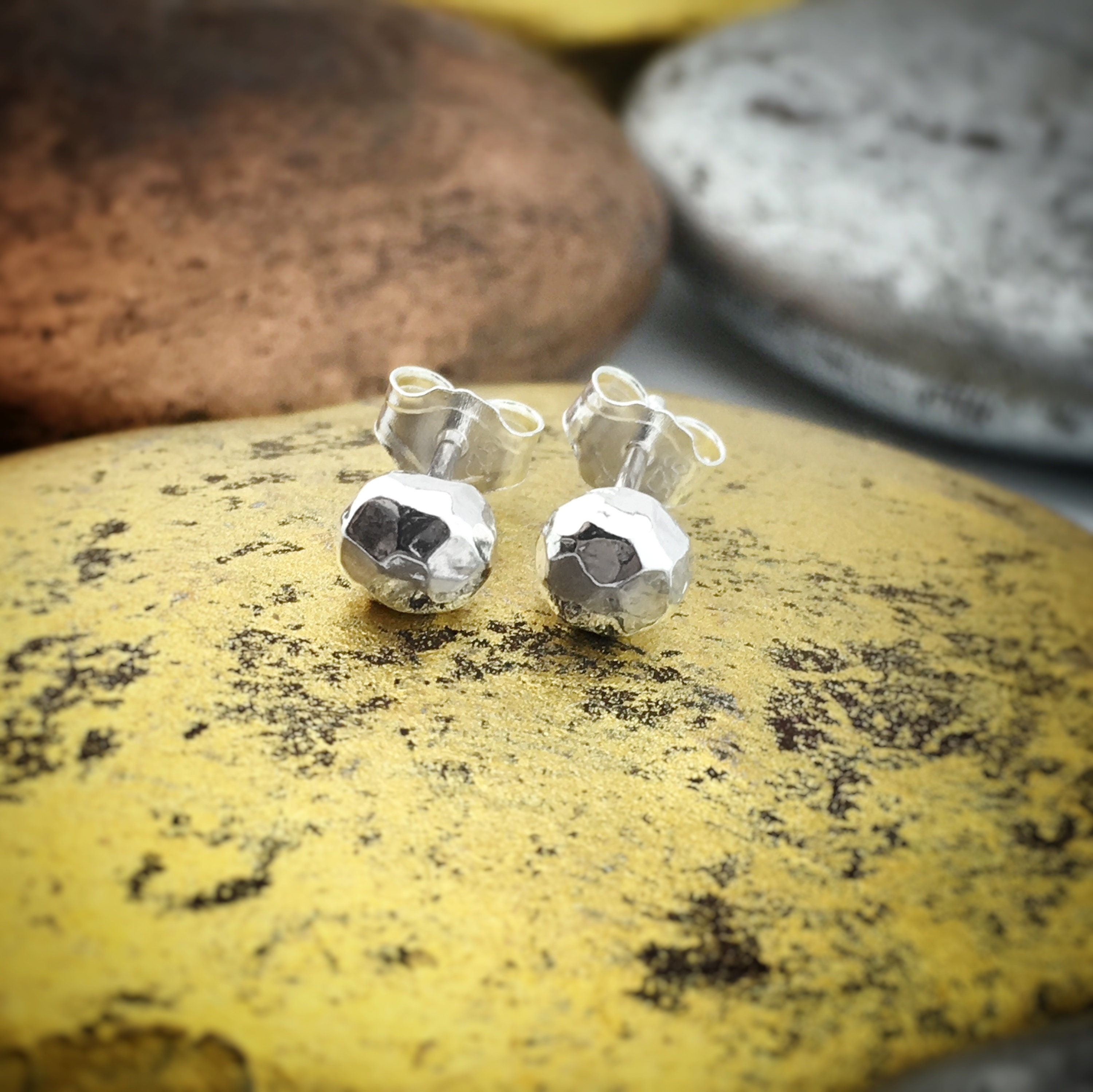 Hammered Ball Studs Recycled Silver Earrings Hammered - Etsy