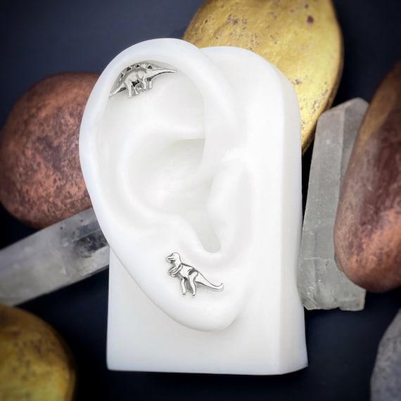 Orecchini a Borchia con tirannosauro in Argento Sterling
