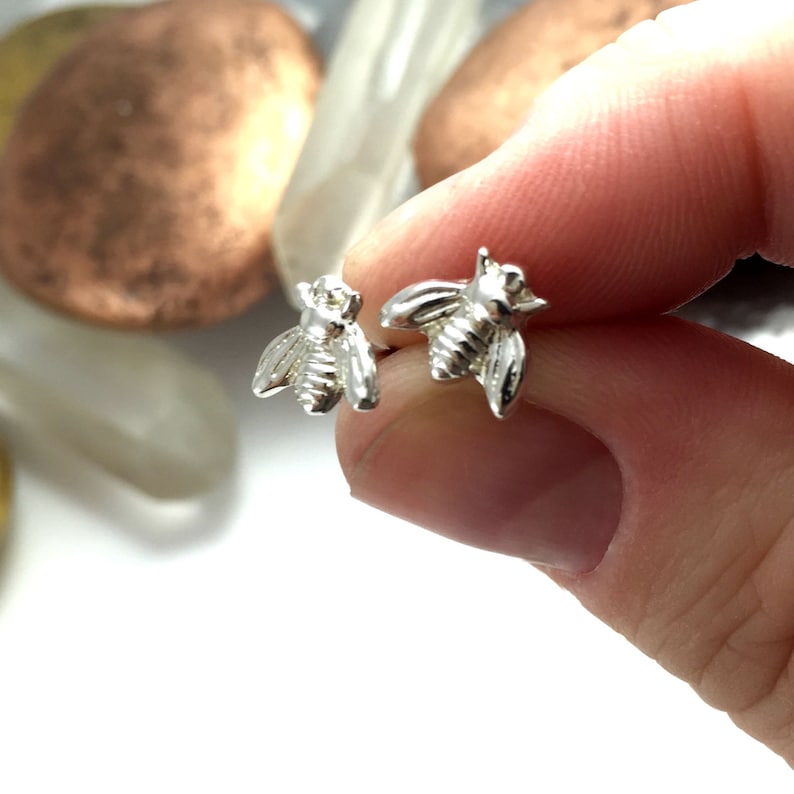 Solid Silver Bee Earrings, Gold Bee Studs, Bumble Bee Jewelry, Bee Stud, Bumble Bee Stud Earrings, Nature Jewelry, Bee Lover, Tiny Studs image 3