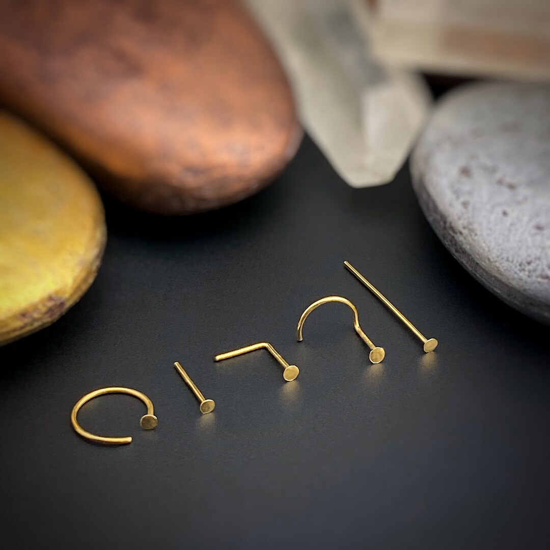 14k Gold Filled Flat Disc Nose Stud 24 Gauge Nose Ring L Etsy