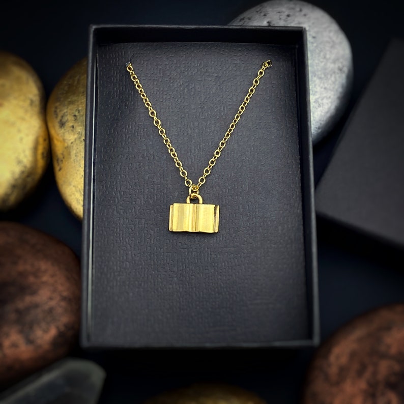 Book Necklace Silver Book Necklace Book Charm Charm Etsy