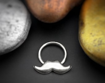 Handmade Sterling Silver Mustache Septum Ring, Hipster Body Jewelry