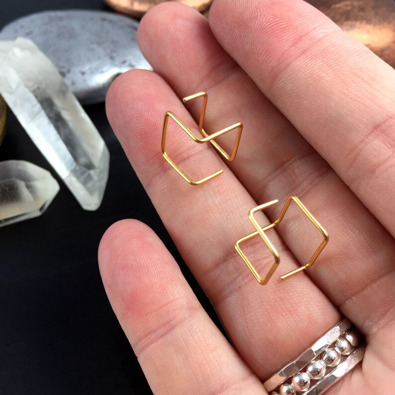 Cube Threader Earrings Threader Earrings Cube Earrings Etsy