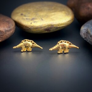 Gold Dinosaur Stud Earrings, Dinosaur Earrings, 22k Gold, Small Studs, TRex, Tiny Stud, Brontosaurus, Stegosaurus, Dino Jewelry, Helix Stud image 4