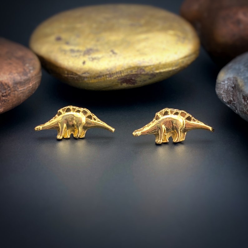 Solid Gold Dinosaur Earring Dinosaur Studs 22k Gold Stud Etsy