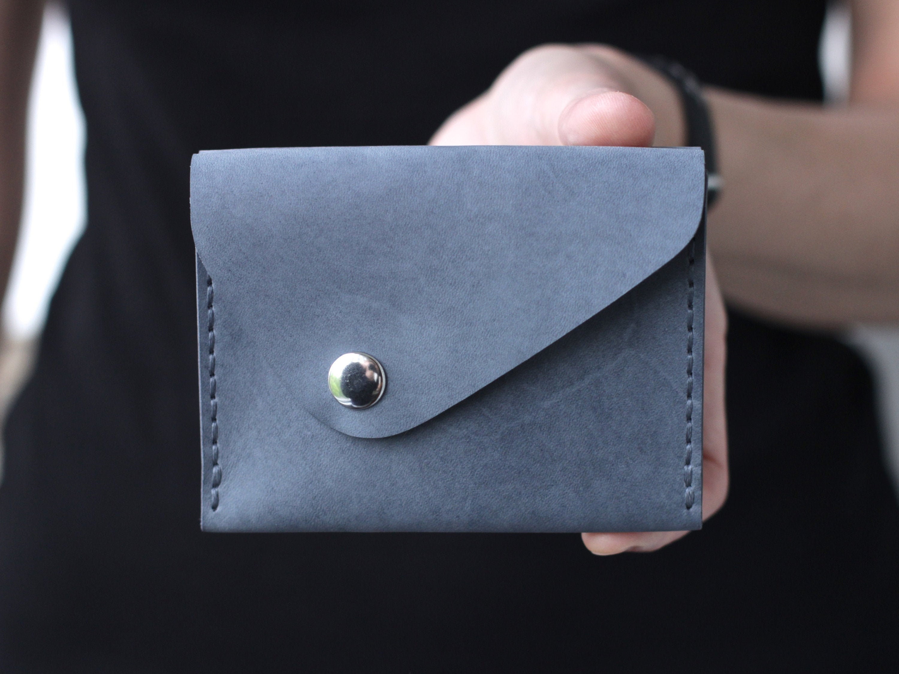 Leather Minimalist Wallet with Coin Purse 2sides Travel Cash Etsy