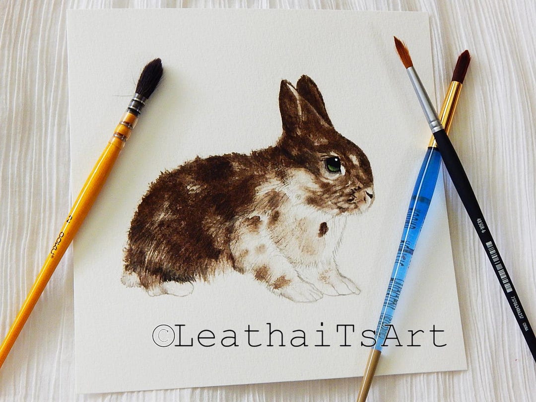 Sepia Point Rabbit Original Fuzzy Sepia Brown Bunny Watercolor Painting Watercolor Sepia ...