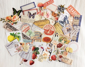 Vintage Style Junk Journal Ephemera: 20+ Random Mystery Surprise Stickers & Cutouts