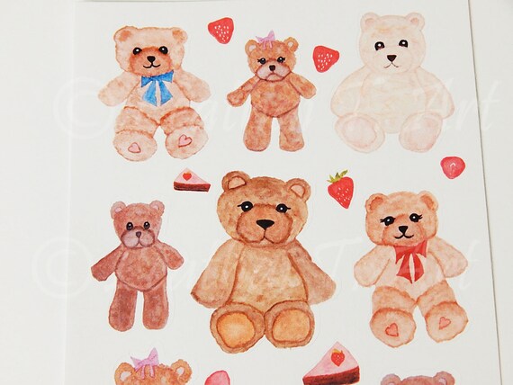 Cute Teddy Bear Stickers Adorable Teddy Bears Sticker Sheet Bear Stickers Stuffed Teddy Bear Stickers Teddy Bears Planner Stickers Etsy