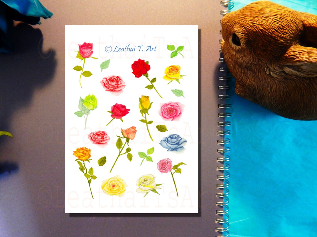 Spring Roses Stickers Watercolor Roses Sticker Sheet Bujo Journal Rose ...