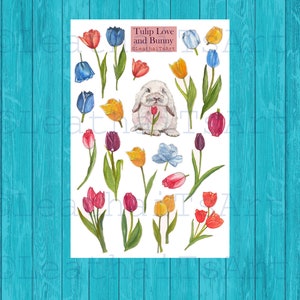 Tulip Stickers Watercolor Tulips Stickers  Easter Tulips Stickers Bunny and Tulips Scrapbook Stickers Bujo Journal Stickers