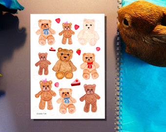 Cute Teddy Bear Stickers  Adorable Teddy Bears Sticker Sheet   Bear Stickers  Stuffed Teddy Bear Stickers  Teddy Bears Planner Stickers