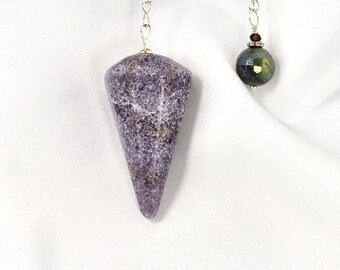 Purple Lepidolite Pendulum w/ Unique Beaded End Piece for Divination