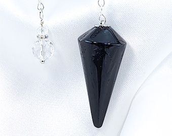Black Tourmaline Crystal Pendulum w/ Unique Bead End Piece for Divination