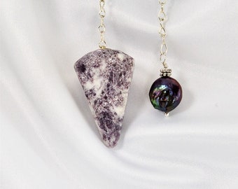 Purple Lepidolite Pendulum w/ Unique Beaded End Piece for Divination