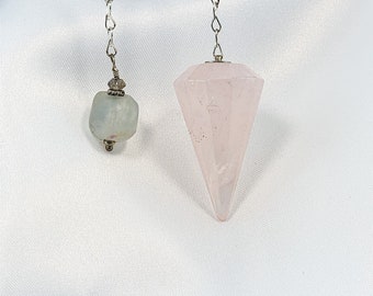 Pink Rose Quartz Crystal Pendulum Faceted w/ Unique Bead End Piece