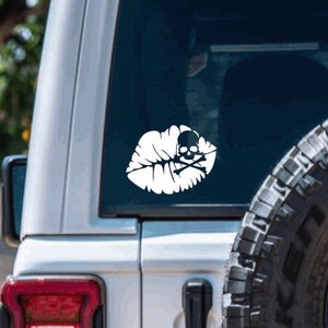 Kiss of Death Vinyl Decal Sticker |  Lips Skull and Crossbones, for Hydroflask, Lipstick Decal, Lips Decal for Yeti, Kiss Decal for Yeti