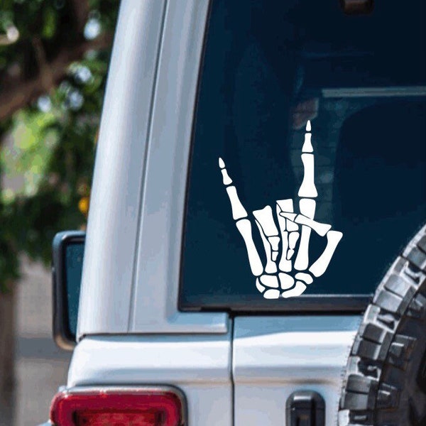 Rock On Skeleton Hand Vinyl Decal Sticker | devil horn hand sign, metal rock hand, metal decal for tumbler, cup, decal for car