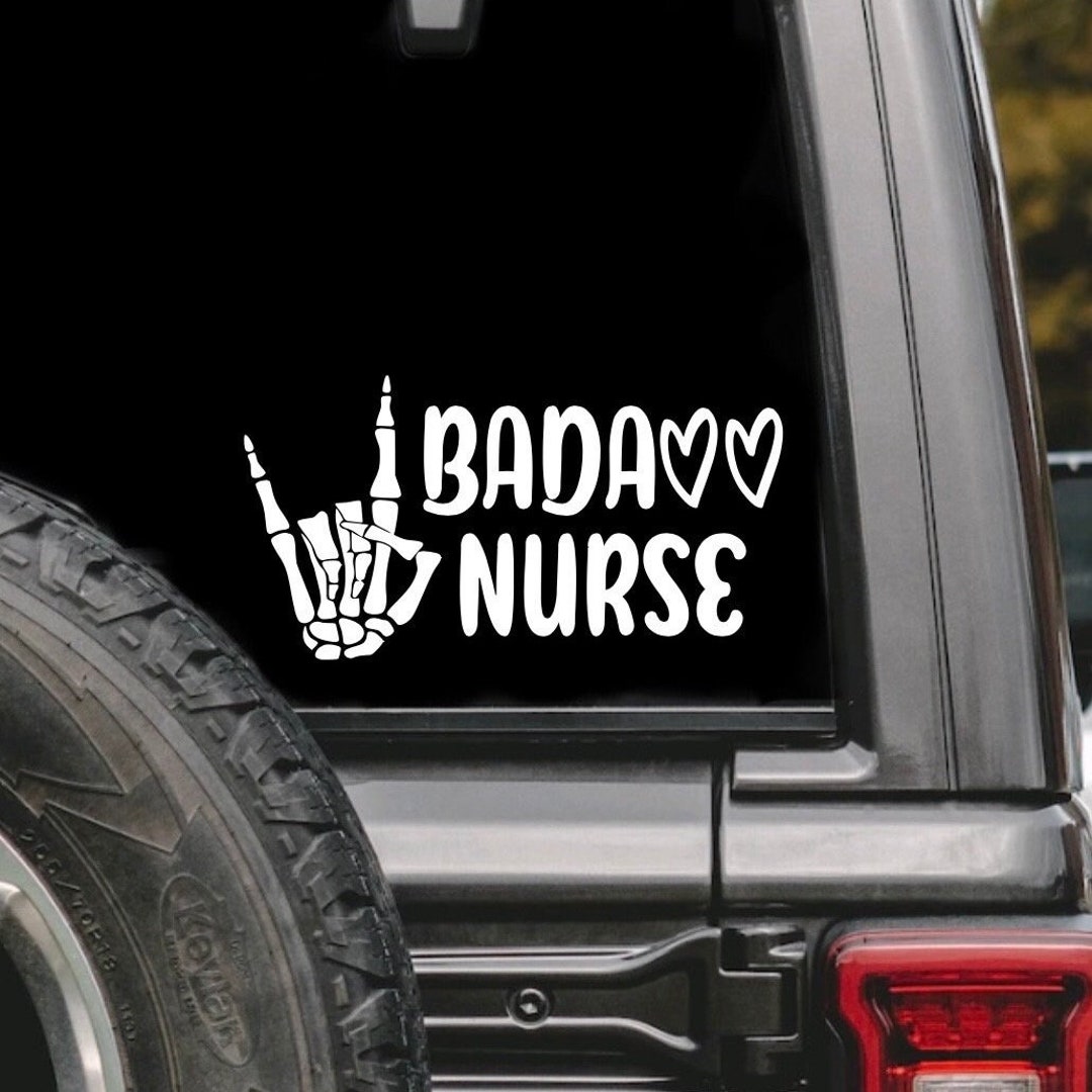 Badass Nurse With Rock on Skeleton Hand Vinyl Decal Sticker Many Sizes ...