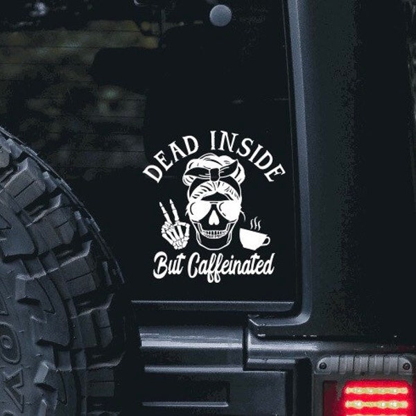 Dead Inside But Caffeinated Skull with Peace Sign Skeleton Hand Vinyl Decal Sticker | many sizes and colors, peace out hand sign, hippie