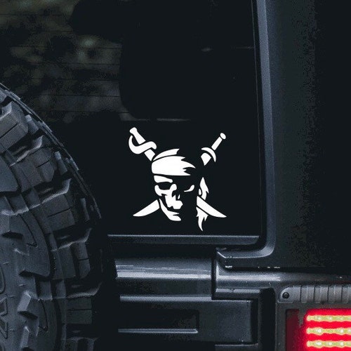 Pirate Skull Decal,Pirate Skull and Crossbones Car Decal Laptop Tablet  Cooler Wall Decal Skull Sticker Yeti Tumbler