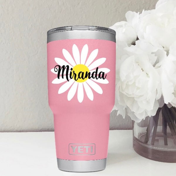 DECAL Personalized Name Daisy Flower Vinyl Decal Sticker | for hydro flask, for yeti tumbler, water bottle, car window, tablet, phone