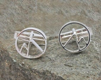 Mountain Cuff links - Sterling silver Mens Jewelry - Mountain man Gift for him - Adventure jewelry Extreme sport -  Great outdoors