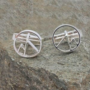 Mountain Cuff links - Sterling silver Mens Jewelry - Mountain man Gift for him - Adventure jewelry Extreme sport -  Great outdoors