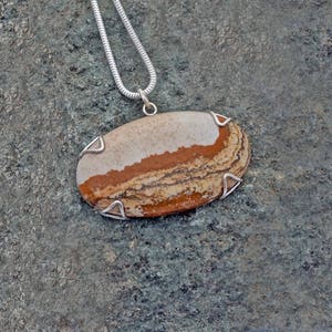 Statement Unusual Oval Landscape Picture Jasper Desert Pendant Camel ...