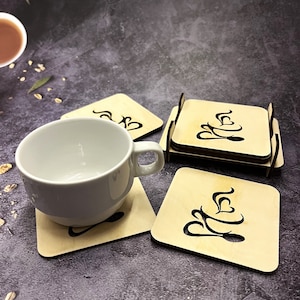 Coaster 6 set with holder / custom plywood coaster set / personalized coaster / custom company gift / company logo
