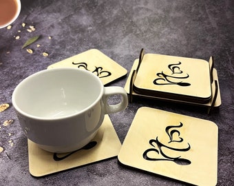 Coaster 6 set with holder / custom plywood coaster set / personalized coaster / custom company gift / company logo