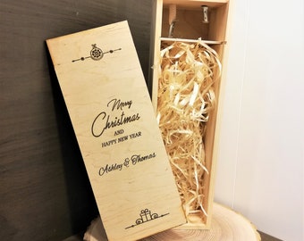 Personalized Christmas wine box /first Christmas gift / anniversary gift / wooden wine box/ housewarming gift / personalized giftal