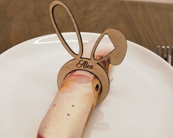 Easter Bunny tovagliolo anelli/Pasqua tabella accessori personalizzati / portatovaglioli legno coniglietto / arredamento cucina / tabella segnaposto