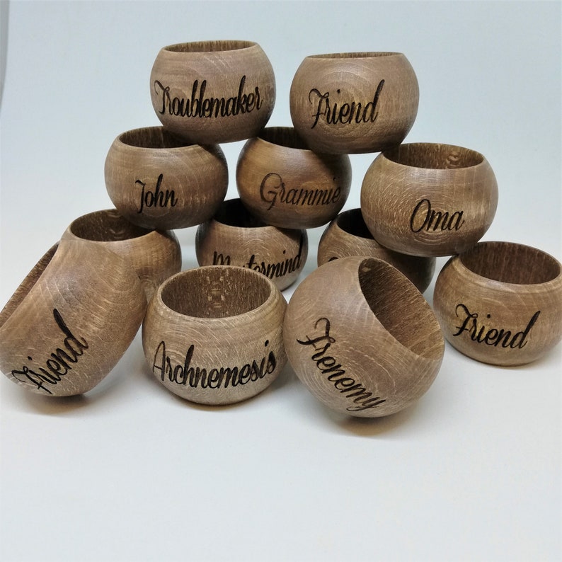 Personalized engraved Wooden Napkin rings/ Set of 12 Etsy