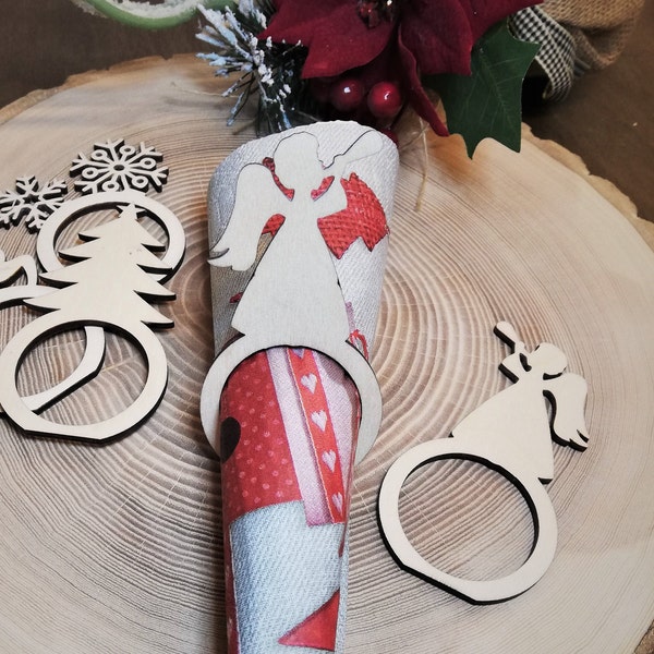 Christmas napkin rings set 6/personalized/Christmas place card/Christmas table accessories/table place cards/rustic Christmas decor/angel