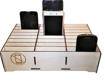 Wooden stand for 24 mobile phones, cell phone organizer for school, lectures and etc.