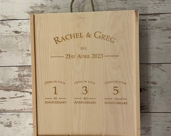 Scatola di vino in legno personalizzata 3 bottiglie/regalo di nozze/anniversario/regalo di Natale/scatola di champagne/regalo di inaugurazione della casa/regalo personalizzato