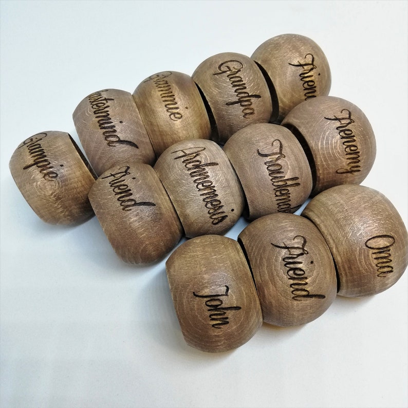 Personalized engraved Wooden Napkin rings/ Set of 12 Etsy