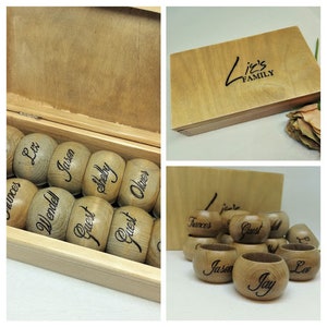 Anelli tovaglioli in legno personalizzati con scatola / anelli incisi / accessori da sposa / decorazioni per la cucina / regalo per la casa / idea regalo personalizzata