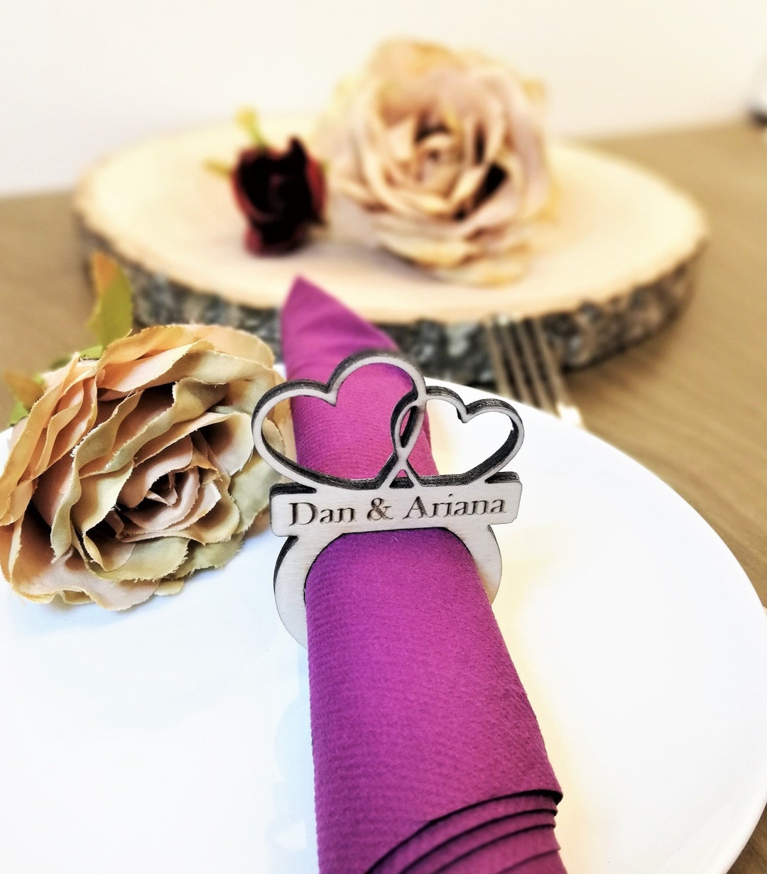 Personalized Wedding Napkin Rings Set/wedding Table Accessories/wooden