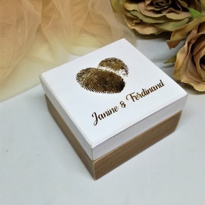 Caja de anillo de boda personalizada con huella digital / caja blanca / caja portadora del anillo / soporte del anillo